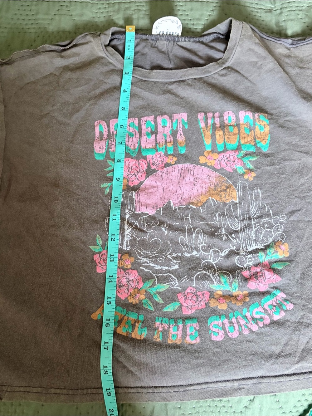 Arula Desert Vibes Cropped Graphic Tee Size X Gray Boho Western - Picture 6 of 7